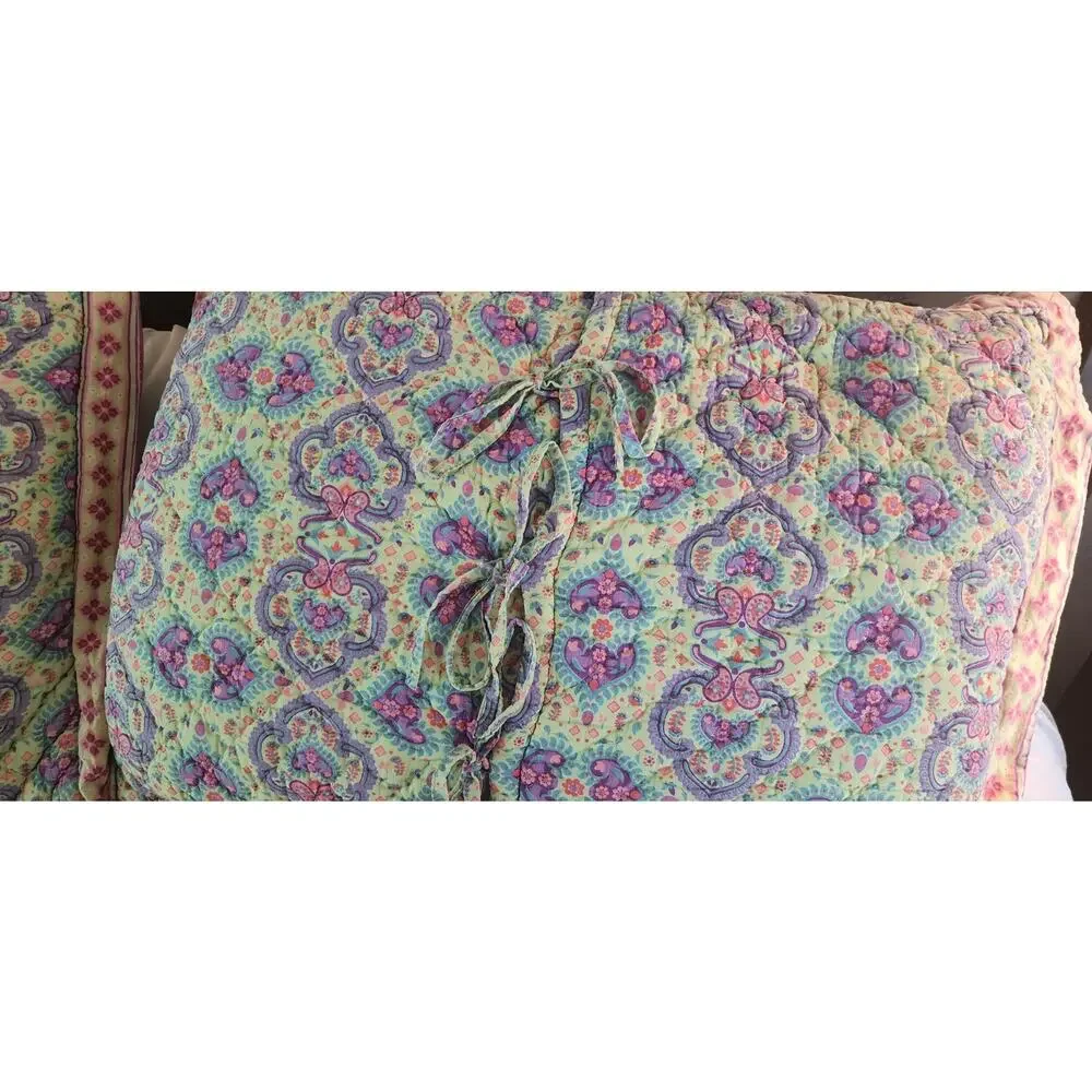 Soft Surroundings Cotton Quilt Reversible Green Purple Queen Sham Set